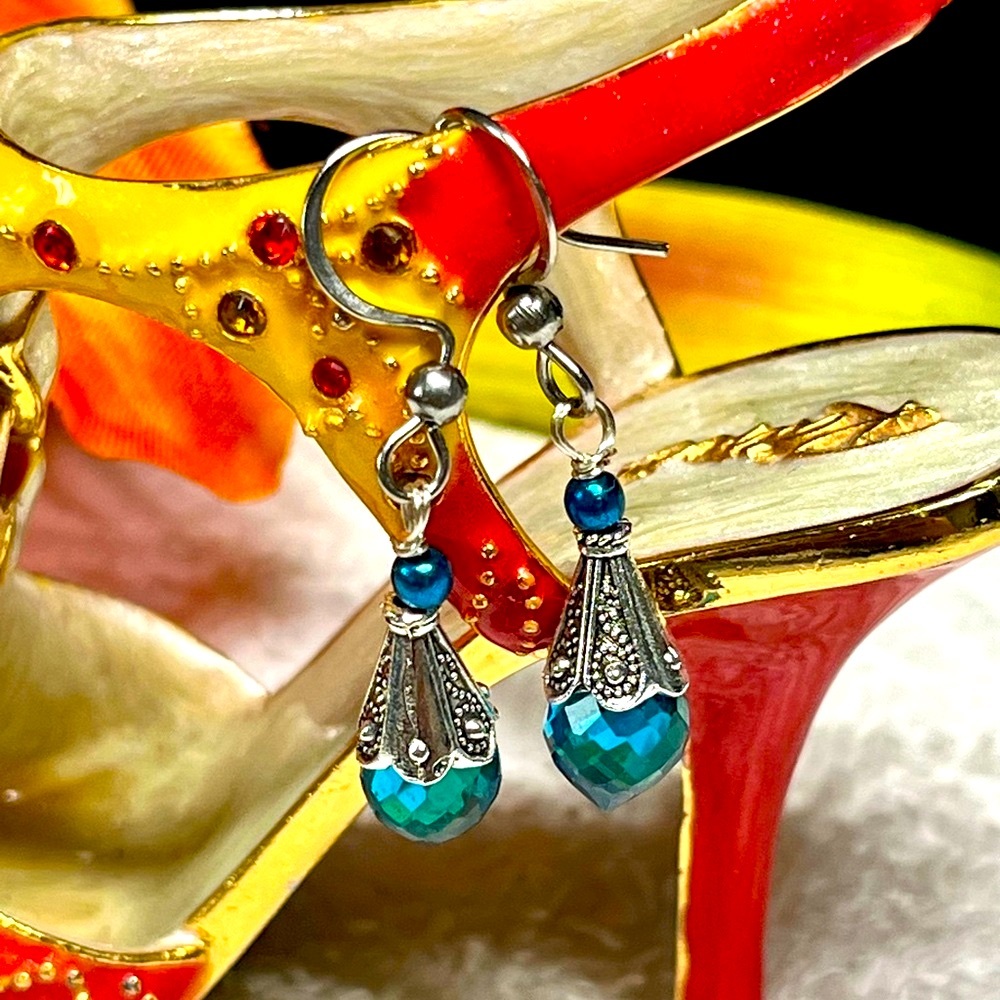 Elegant Silver and Blue Drop Earrings